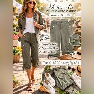 Khakis & Co Olive Green Cargo Capri Pants Womens Size 10 Cotton Stretch Utility